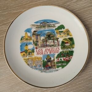 Vintage Souvenir Plate Hollywood Los Angeles Calif Landmarks Decor Collectors